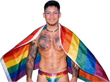 Pride creator wrapped in rainbow flag